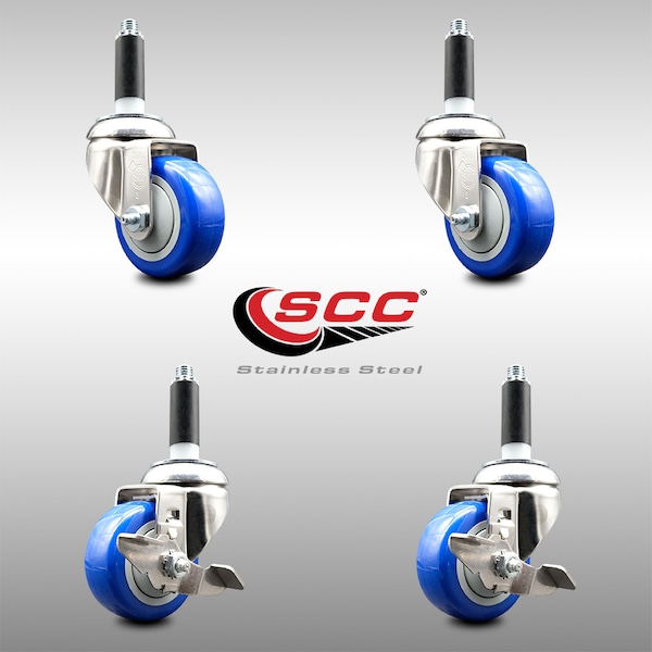 Service Caster 3 Inch 316SS Blue Poly Swivel 7/8 Inch Expanding Stem Caster Brake SCC, 2PK SS316EX20S314-PPUB-BLUE-2-TLB-2-78 - main
